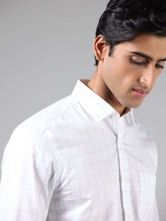 WES Formals White Graph Checked Cotton Slim-Fit Shirt