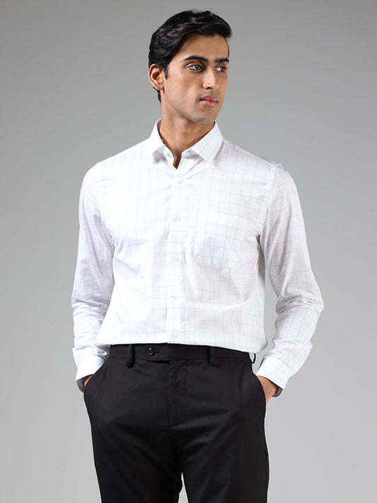 WES Formals White Graph Checked Cotton Slim-Fit Shirt