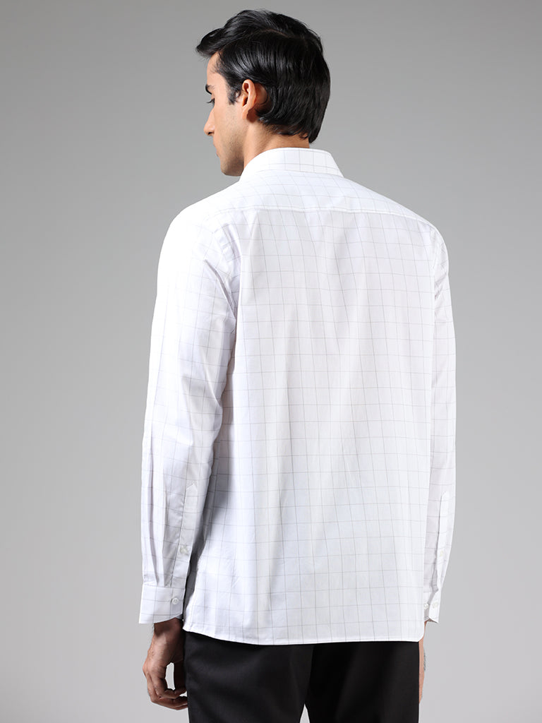 WES Formals White Graph Checked Cotton Slim-Fit Shirt