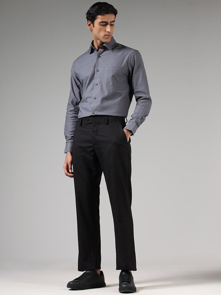 WES Formals Solid Grey Relaxed-Fit Dobby Shirt