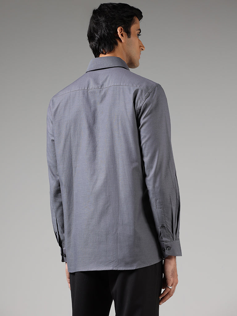 WES Formals Solid Grey Relaxed-Fit Dobby Shirt