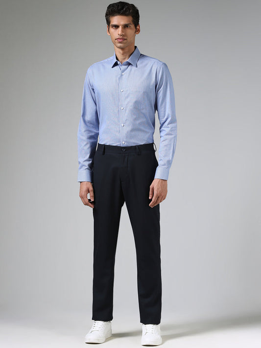 WES Formals Light Blue Dobby Cotton Slim-Fit Shirt