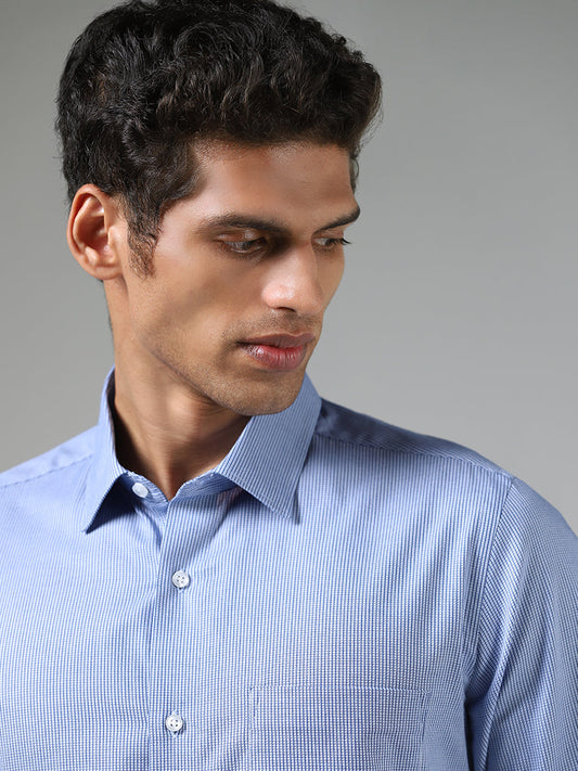 WES Formals Light Blue Dobby Cotton Slim-Fit Shirt