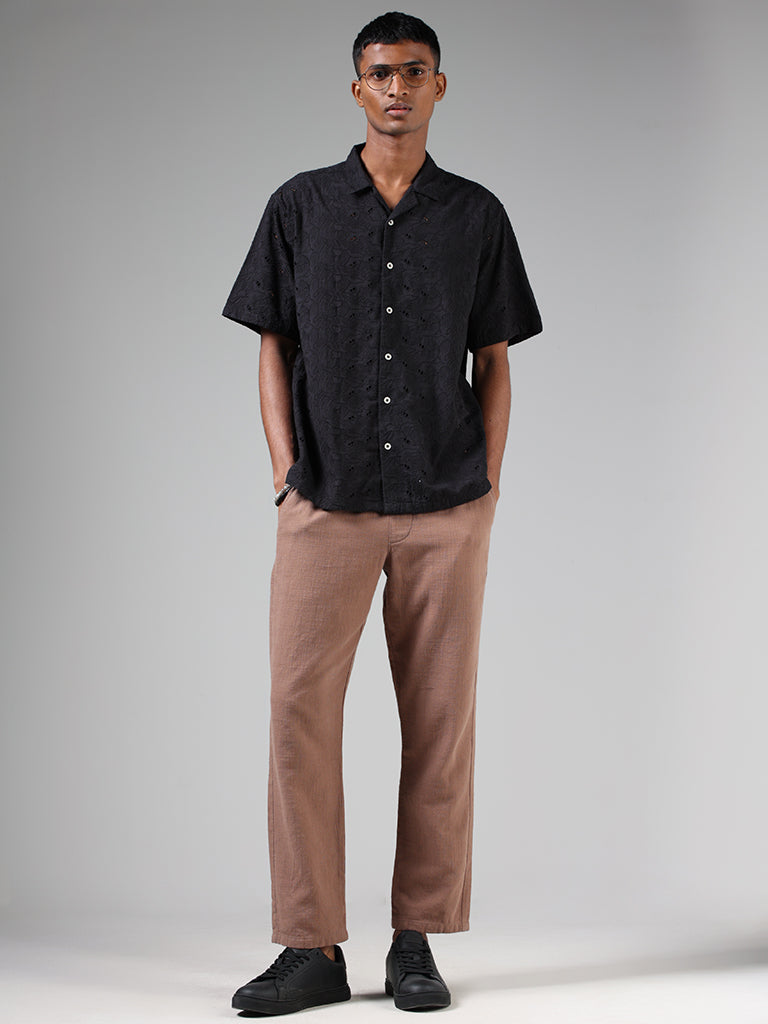 ETA Black Schiffli Relaxed-Fit Shirt