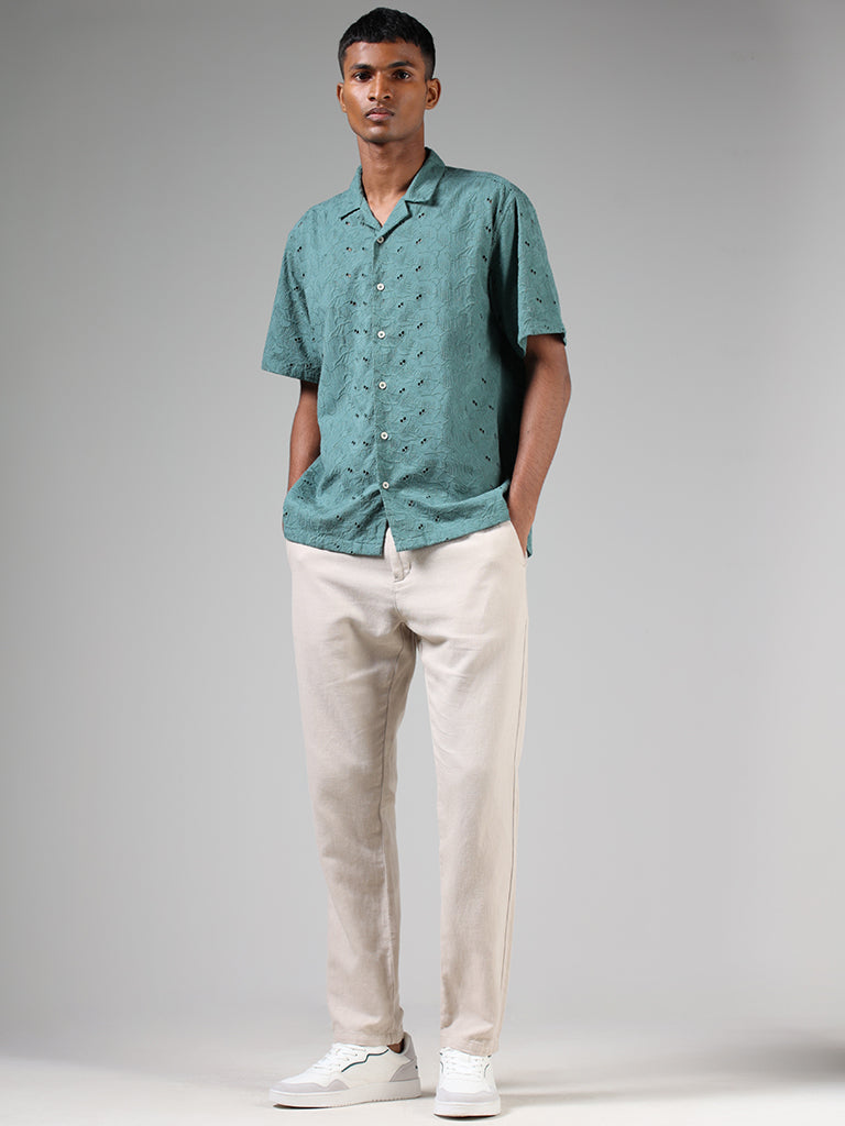 ETA Dark Teal Schiffli Relaxed-Fit Shirt