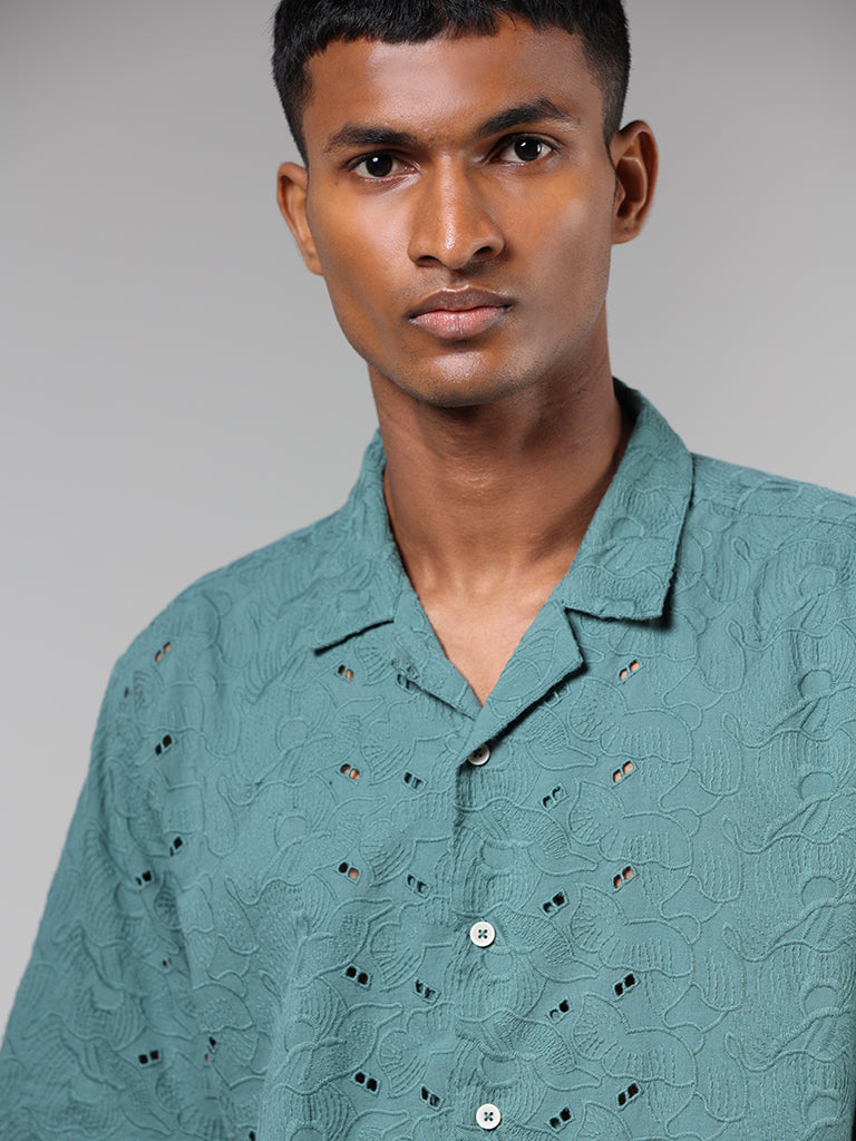 ETA Dark Teal Schiffli Relaxed-Fit Shirt