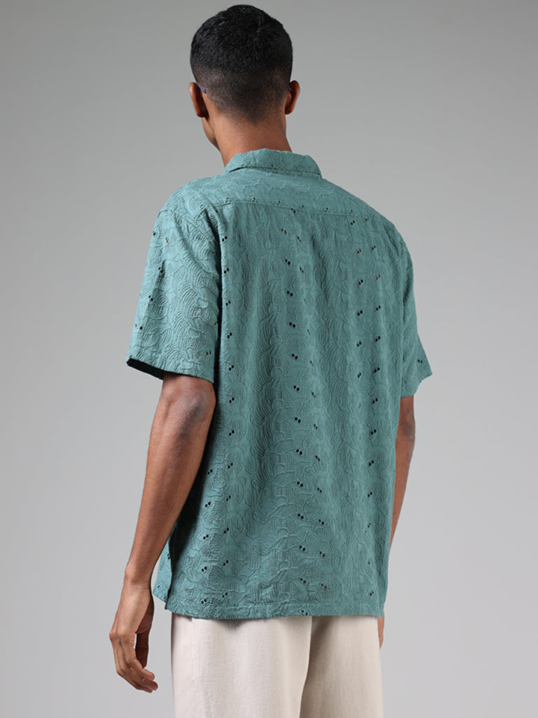 ETA Dark Teal Schiffli Relaxed-Fit Shirt