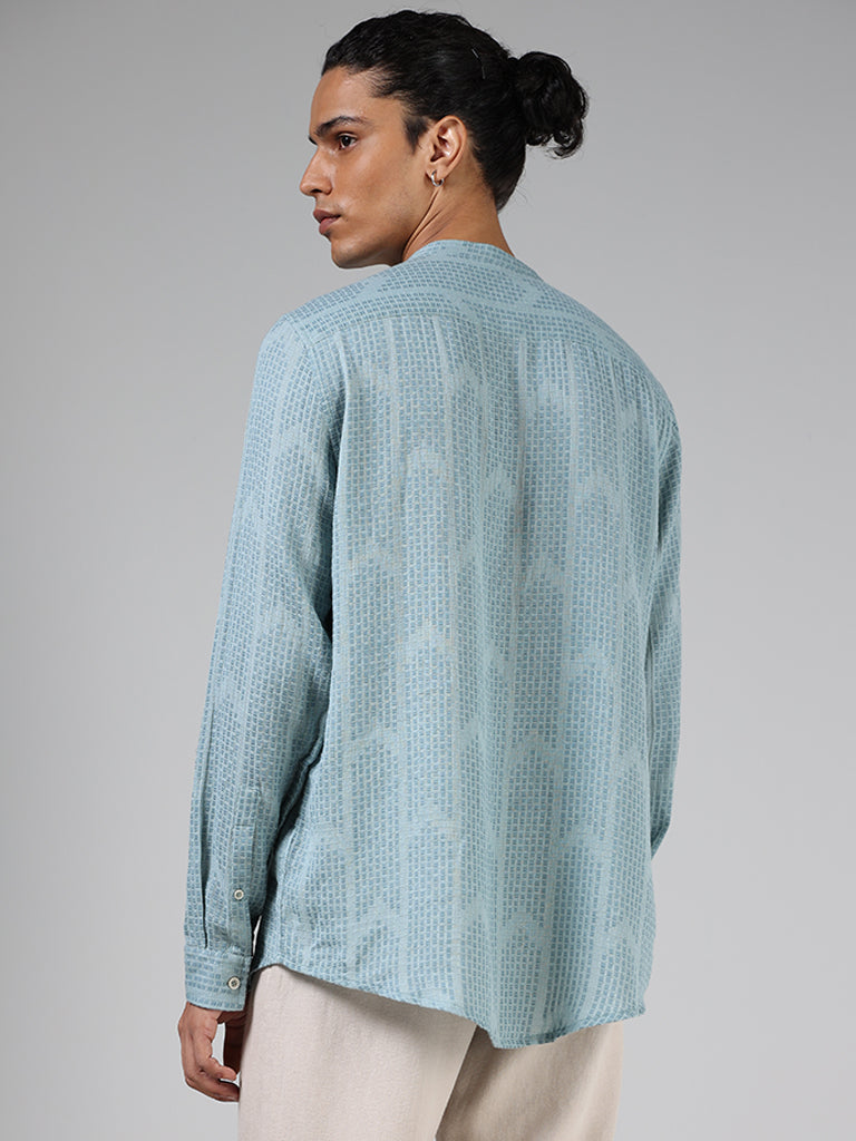 ETA Teal Blue Textured Cotton Blend Resort-Fit Shirt