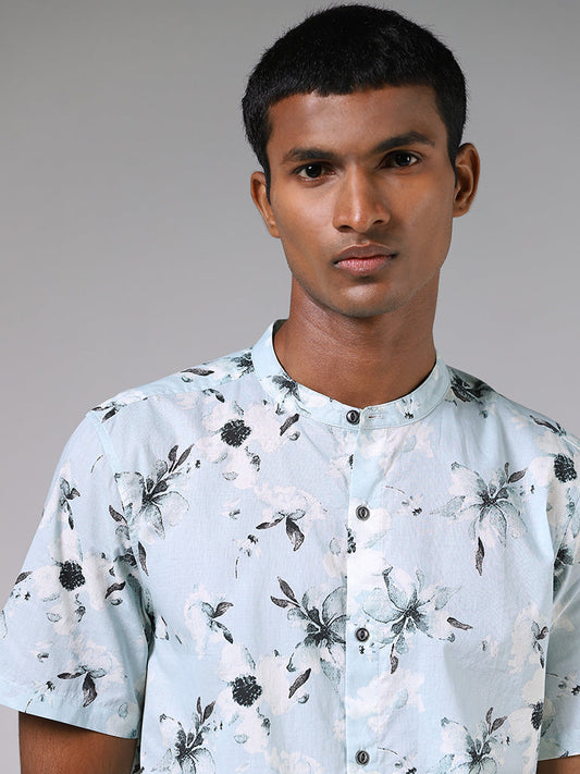 ETA Teal Printed Cotton Resort-Fit Shirt