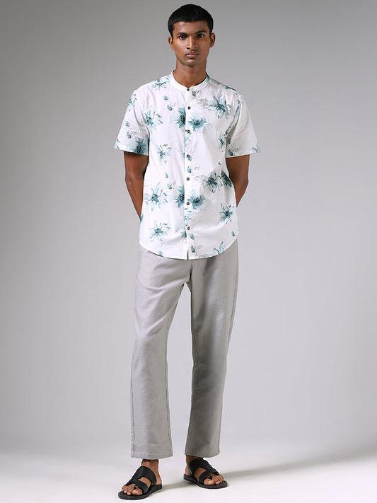 ETA Off White Floral Print Cotton Resort-Fit Shirt