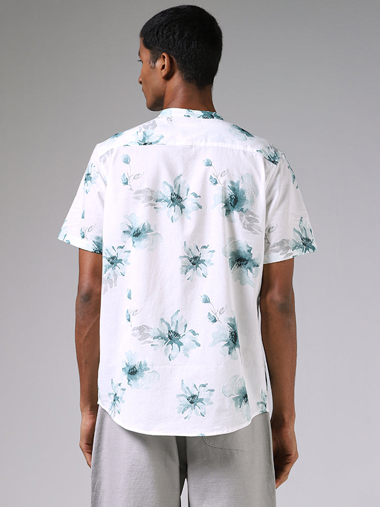 ETA Off White Floral Print Cotton Resort-Fit Shirt