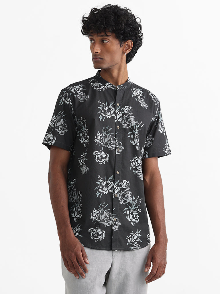 ETA Black Printed Floral Relaxed-Fit Lisa Cotton Shirt