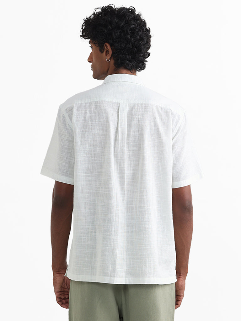 ETA Off White Embroidered Floral Cotton Relaxed-Fit Shirt