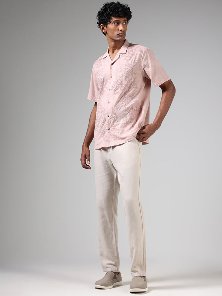 ETA Light Pink Floral Embroidered Relaxed-Fit Shirt