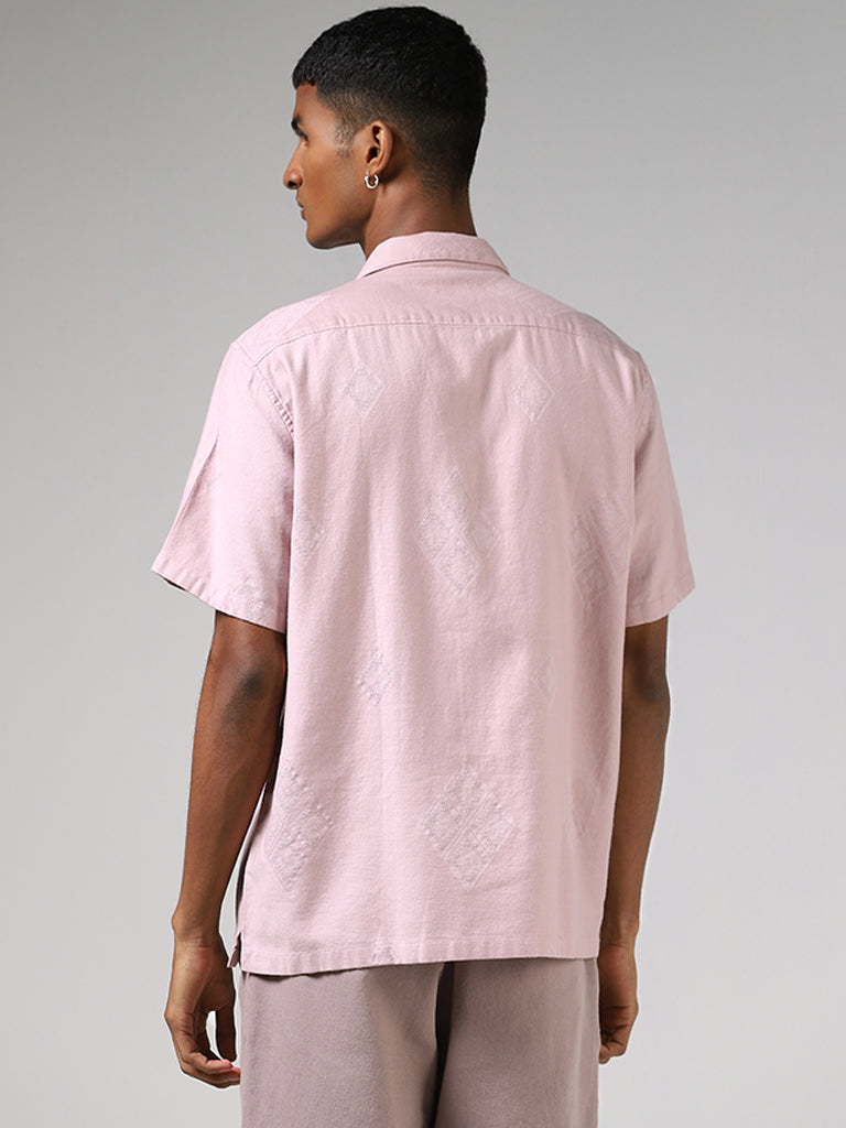 ETA Light Pink Geometric Pattern Resort-Fit Shirt