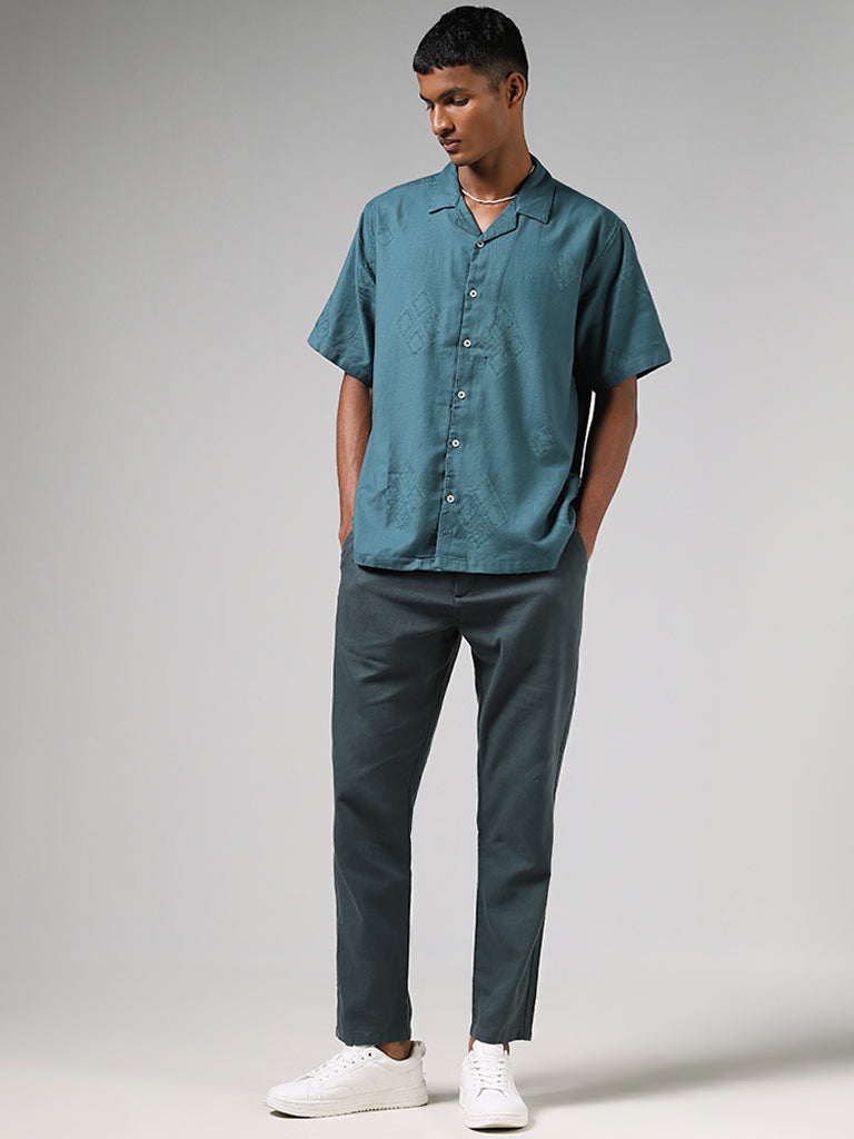 ETA Teal Geometric Pattern Resort-Fit Shirt