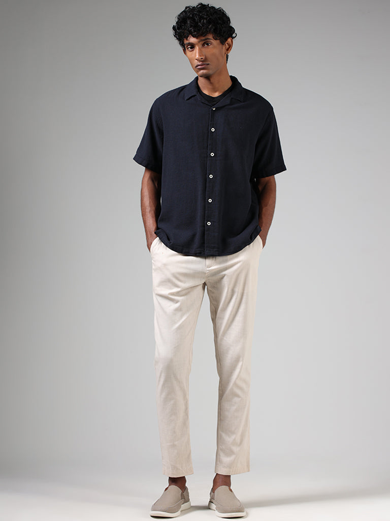 ETA Dark Indigo Self-Textured Cotton Resort-Fit Shirt