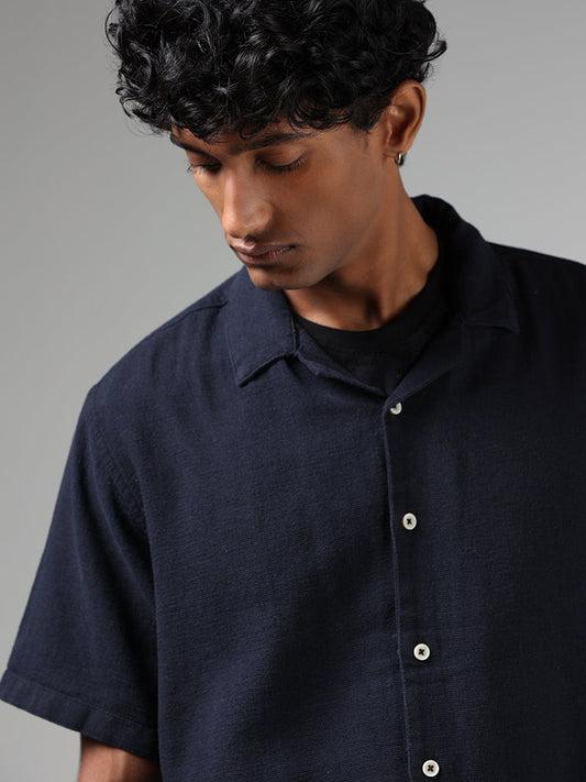 ETA Dark Indigo Self-Textured Cotton Resort-Fit Shirt