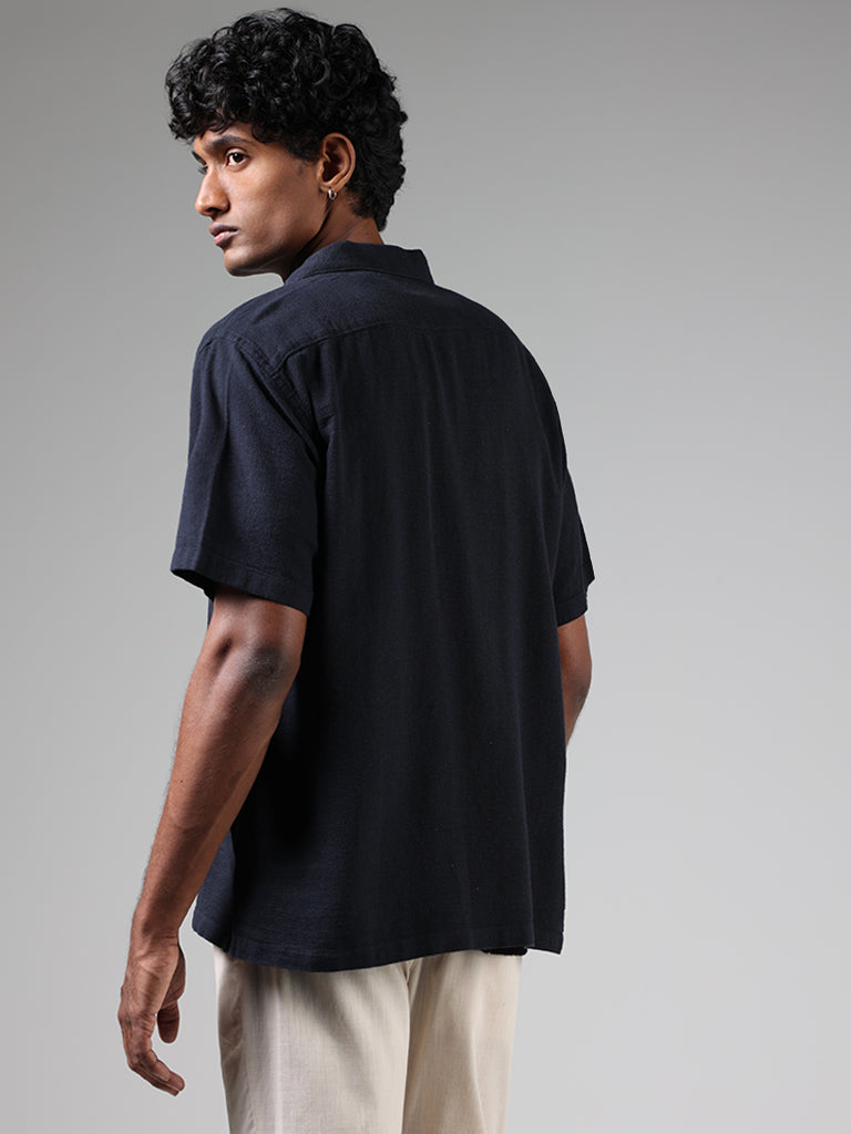 ETA Dark Indigo Self-Textured Cotton Resort-Fit Shirt