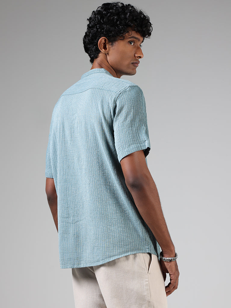 ETA Teal Blue Striped Cotton Resort-Fit Shirt