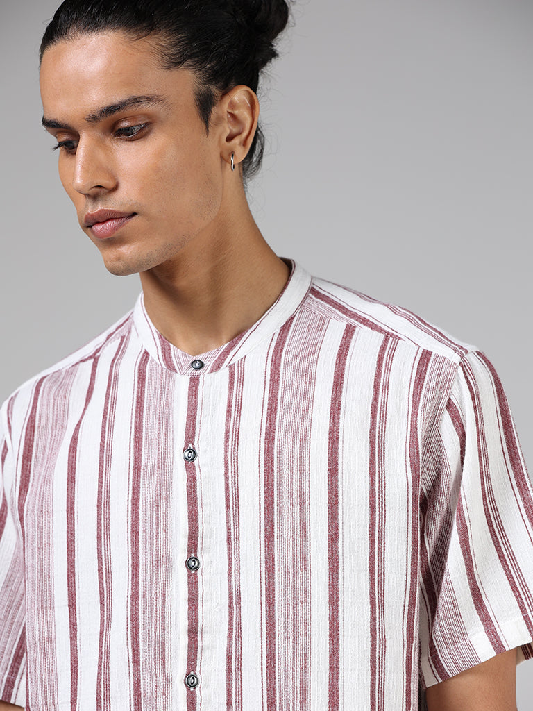 ETA Maroon & White Striped Cotton Resort-Fit Shirt