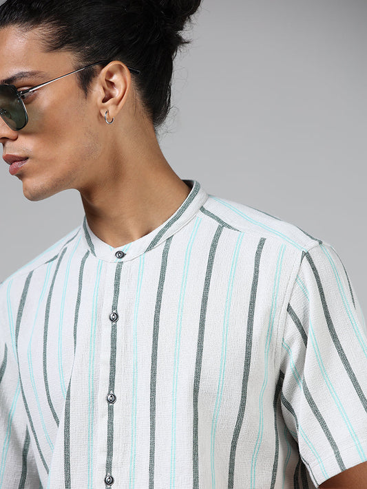 ETA Off White Striped Cotton Resort-Fit Shirt