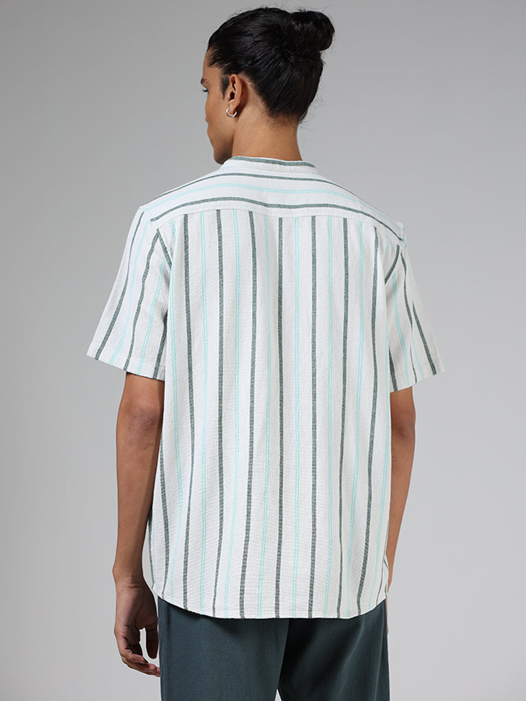 ETA Off White Striped Cotton Resort-Fit Shirt