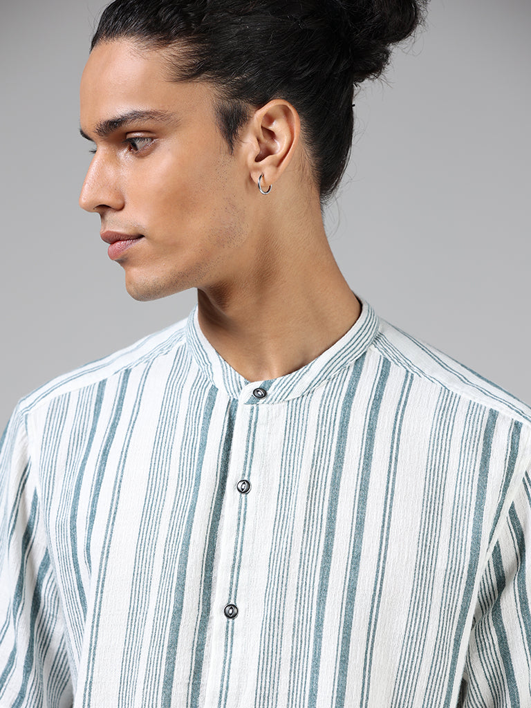 ETA Teal & White Striped Cotton Resort-Fit Shirt