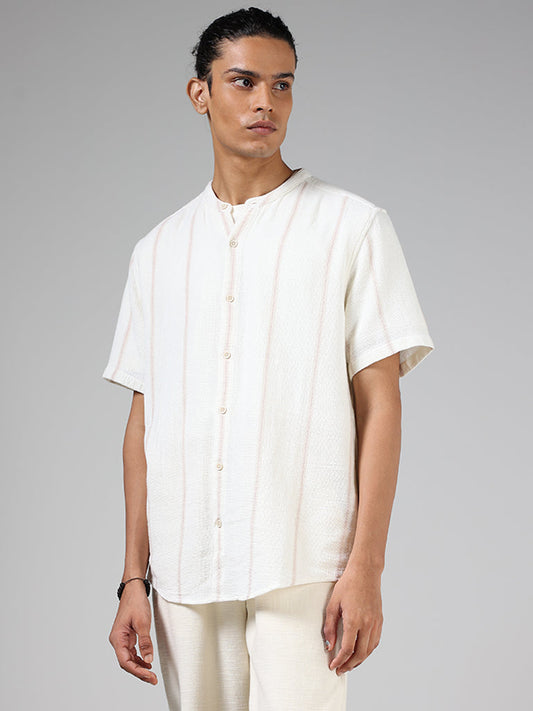 ETA Off White Striped Cotton Resort-Fit Shirt