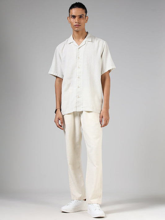 ETA Off White Self-Textured Cotton Resort-Fit Shirt