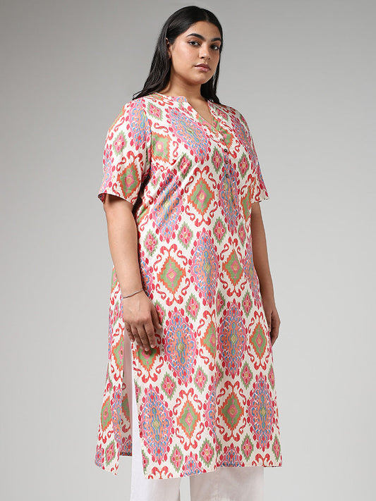 Diza Off White Diamond Ikat Printed Cotton Kurta