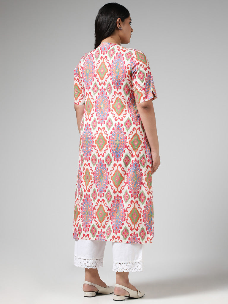 Diza Off White Diamond Ikat Printed Cotton Kurta