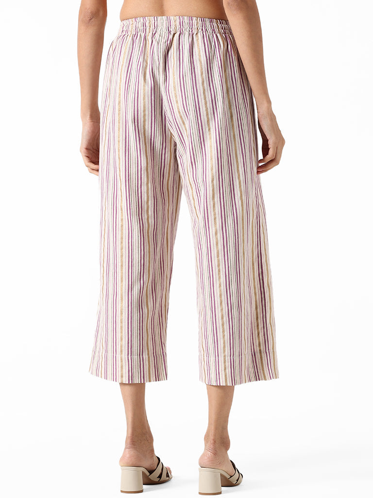 Utsa Lilac Striped Straight Pants