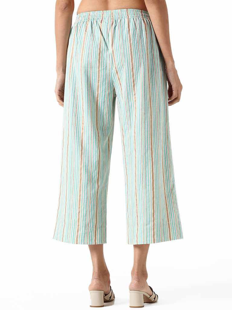 Utsa Light Blue Striped Straight Pants