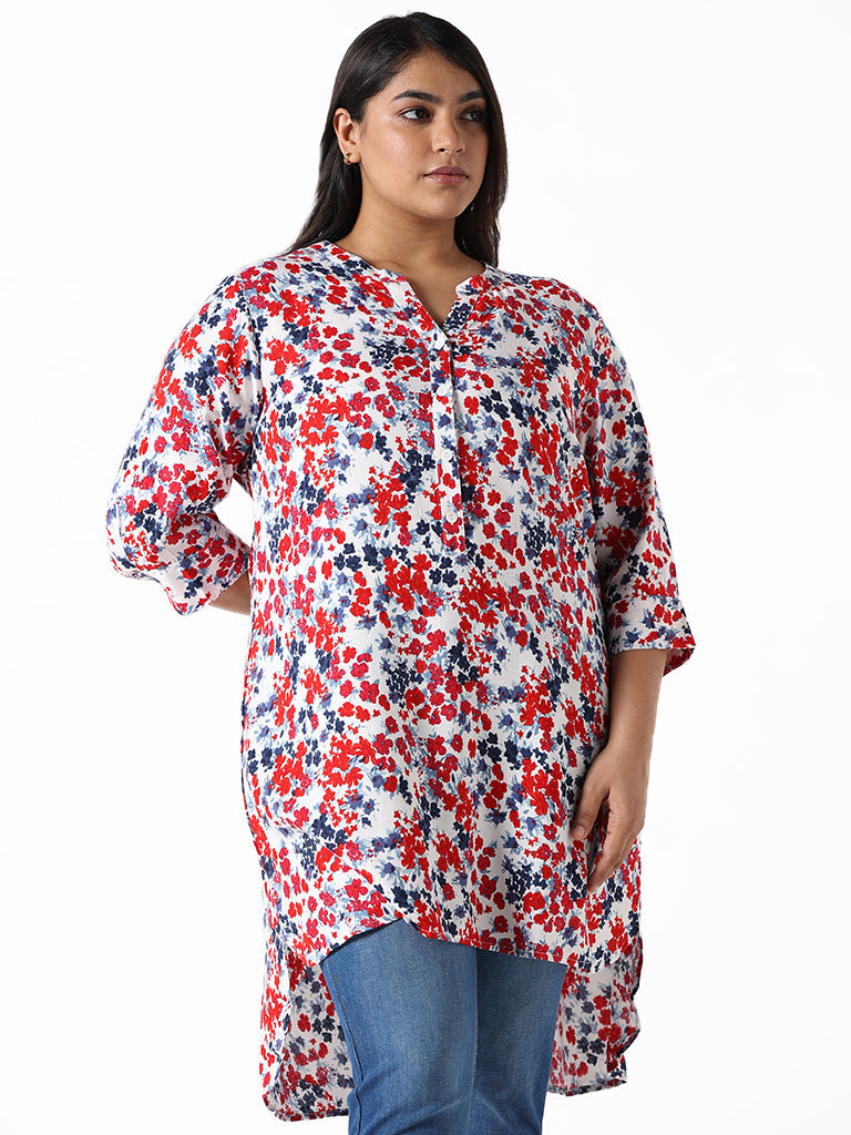 Gia White Multi-coloured Printed Floral Relaxed Fit Blouse