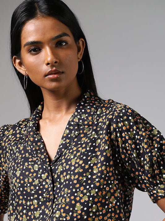 LOV Black Floral Printed Shirt