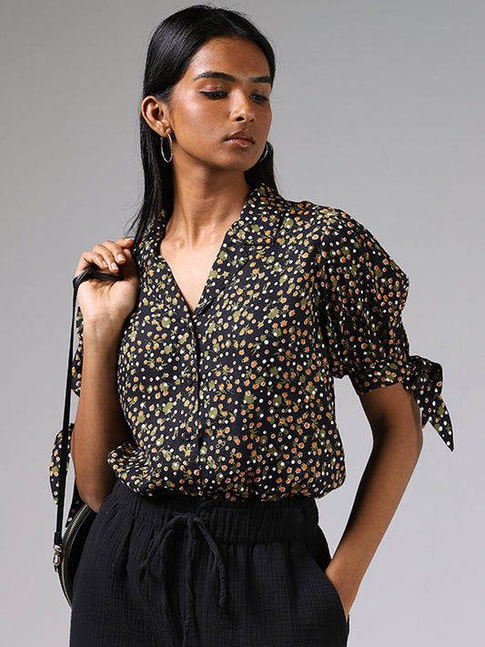 LOV Black Floral Printed Shirt