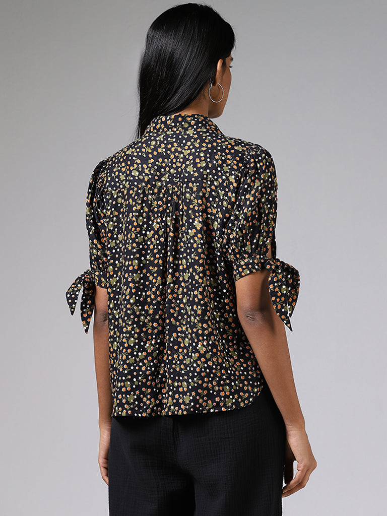 LOV Black Floral Printed Shirt