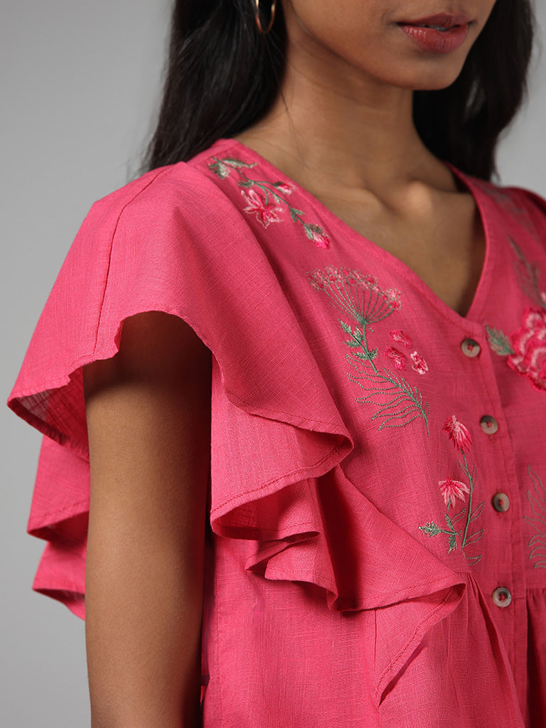 Bombay Paisley Pink Floral Embroidered Top