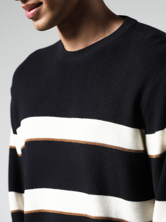 Ascot Black Striped Cotton Sweater