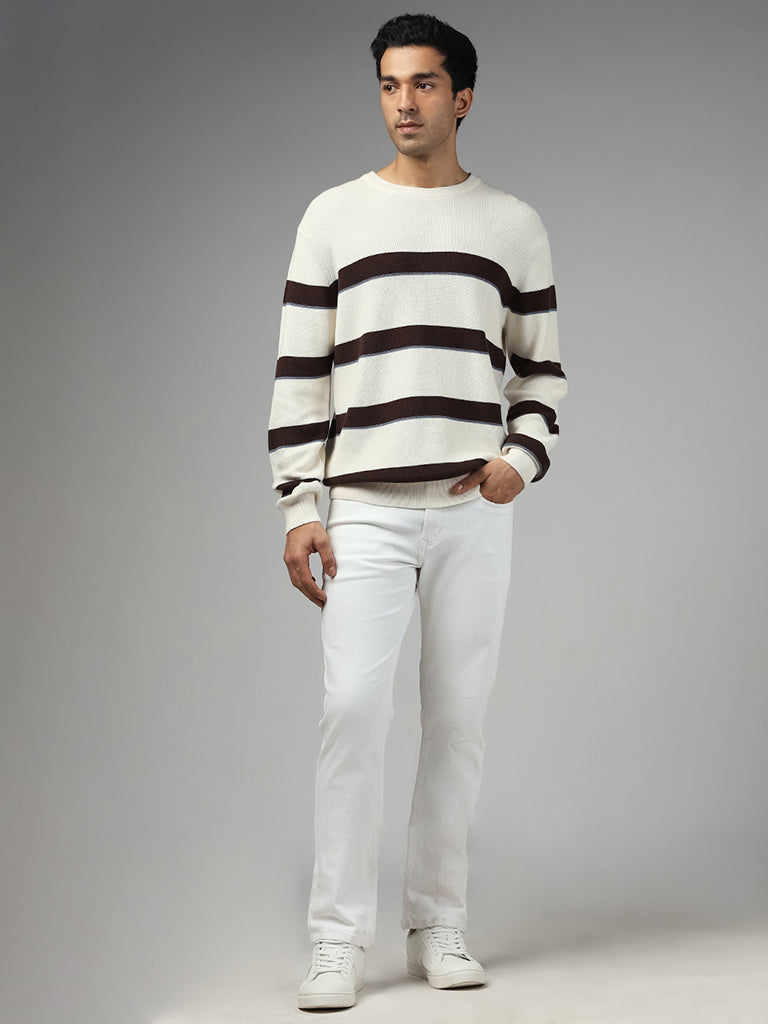 Ascot Striped Relaxed-Fit Off White Sweater