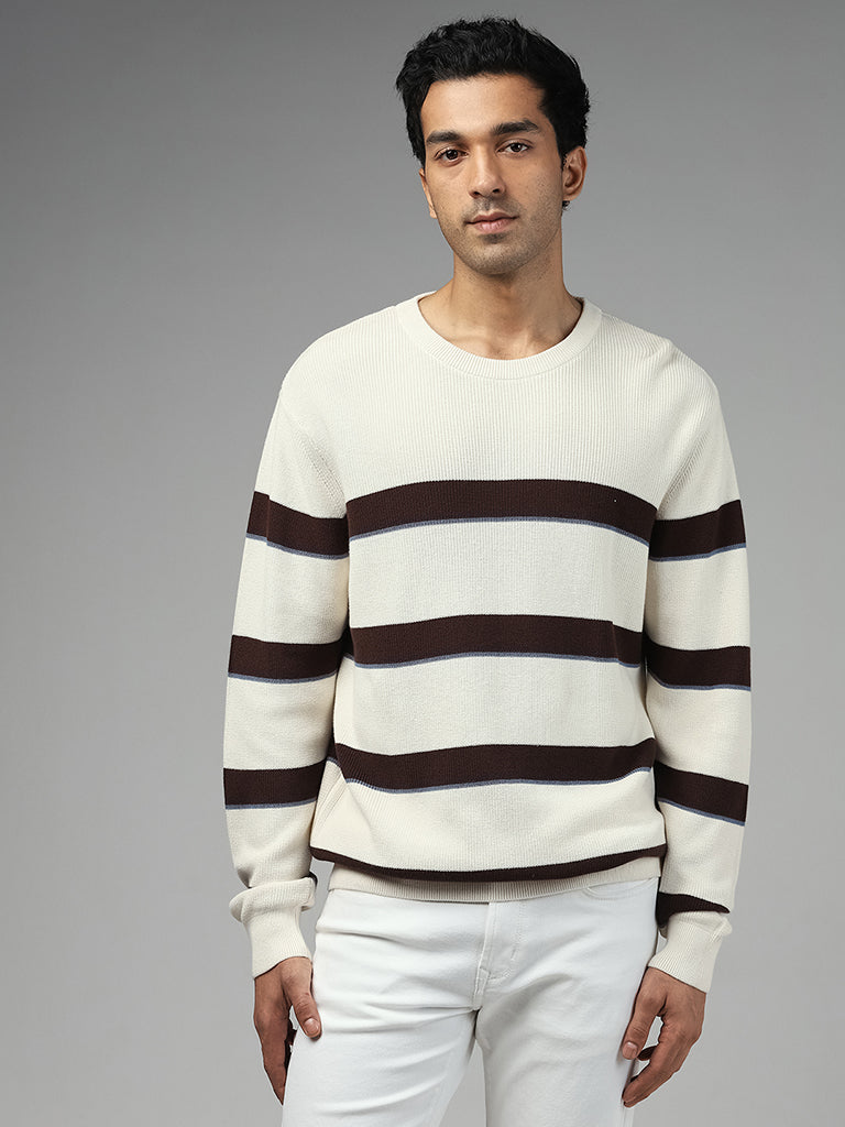 Ascot Striped Relaxed-Fit Off White Sweater