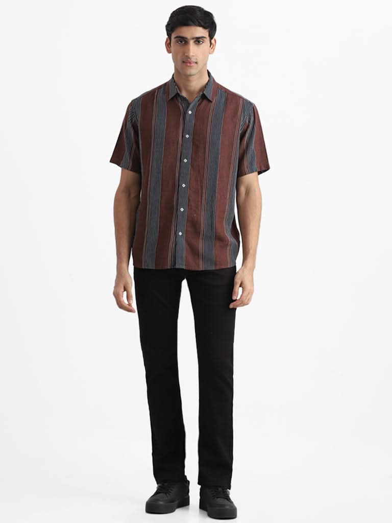 Ascot Brown Striped Relaxed-Fit Shirt