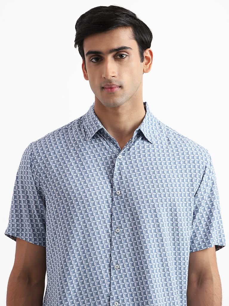 Ascot Printed Blue Relaxed-Fit Shirt