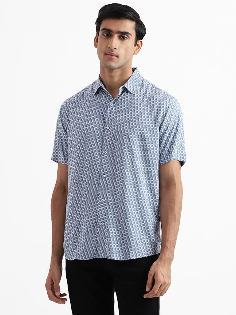 Ascot Printed Blue Relaxed-Fit Shirt