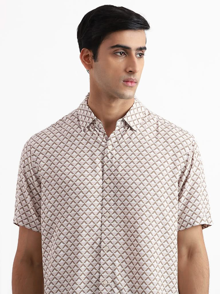 Ascot Printed Beige Relaxed-Fit Shirt