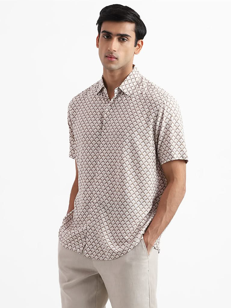 Ascot Printed Beige Relaxed-Fit Shirt