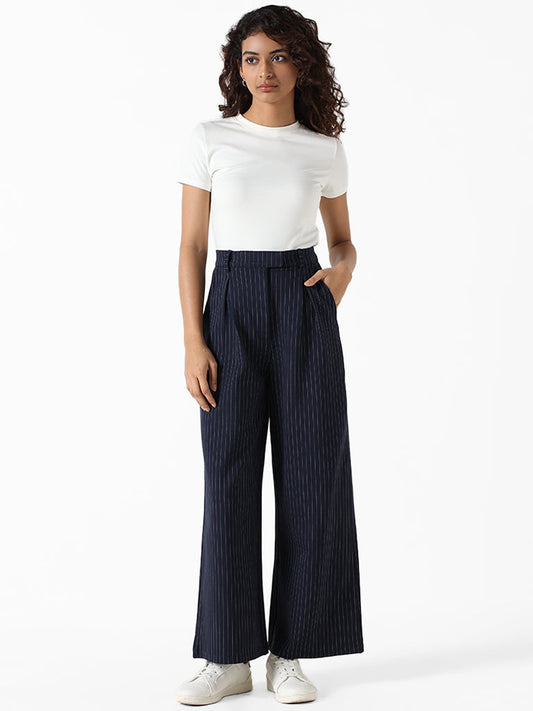 Nuon Navy & White Striped Trousers