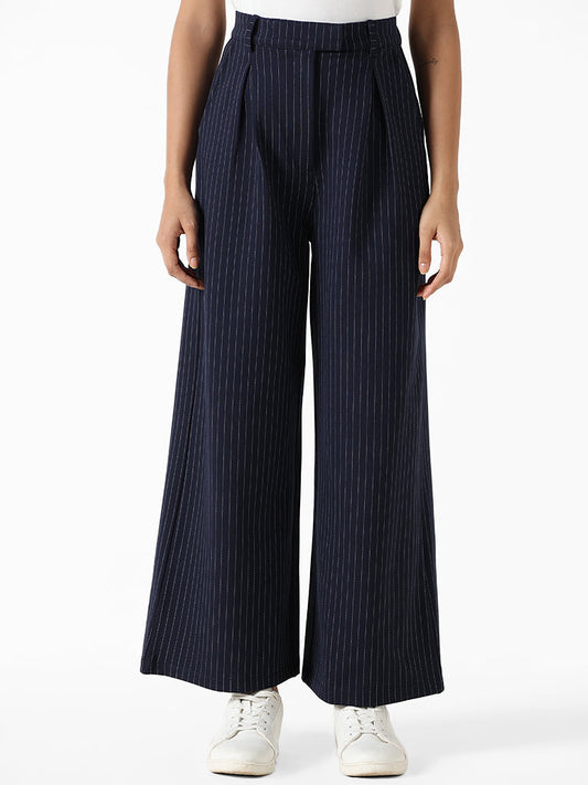 Nuon Navy & White Striped Trousers