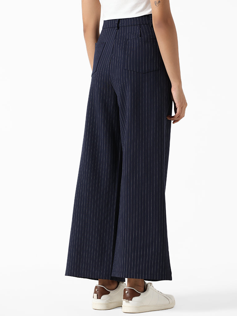 Nuon Navy & White Striped Trousers